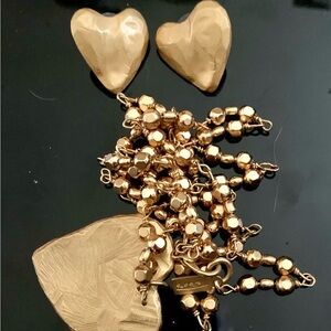 Talbots & Anne Klein Gold Heart Earrings and Beaded Necklace Set